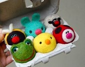 Six tiny WOOLY Baby Animals in egg carton MADE TO ORDER