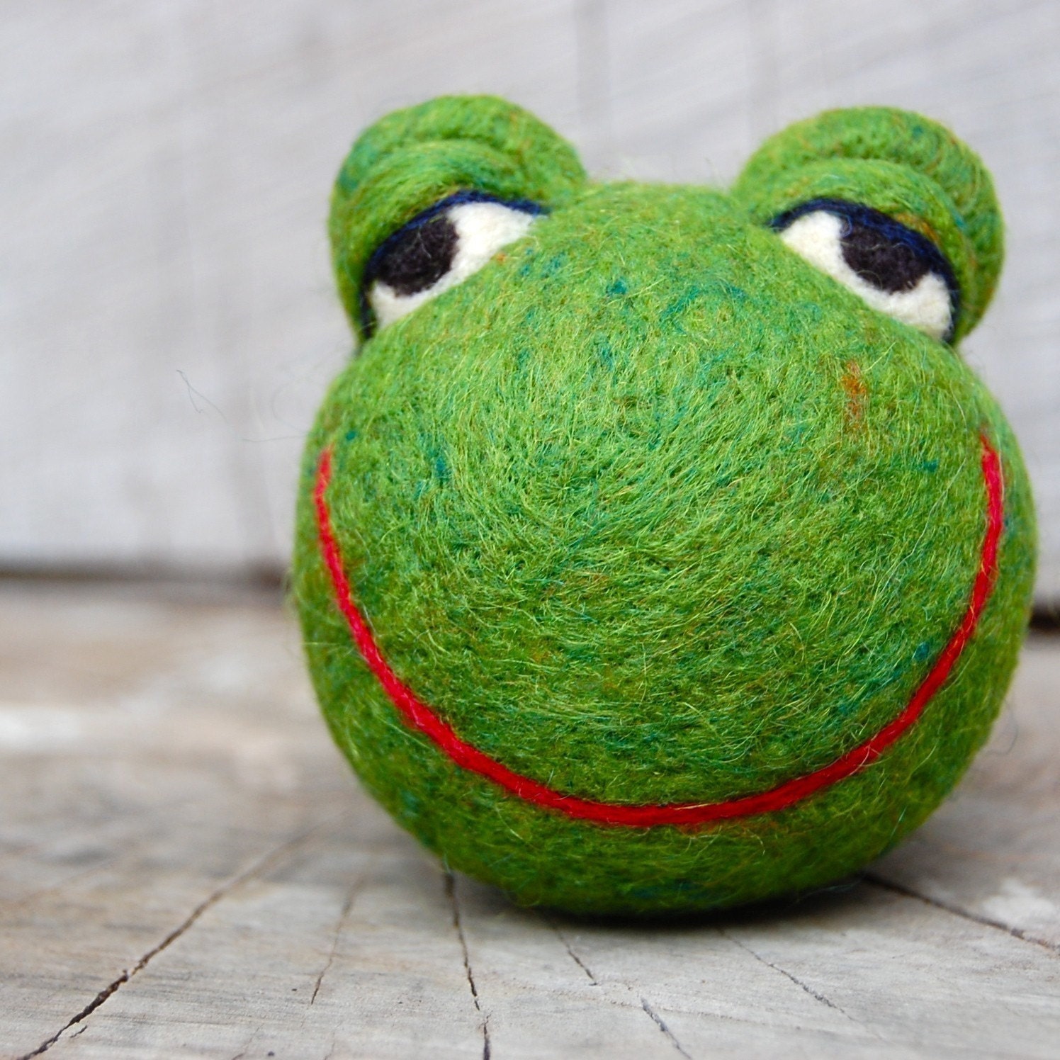 Needle Felted bGreen WOOLY Frog Jingle Ball Made to Order
