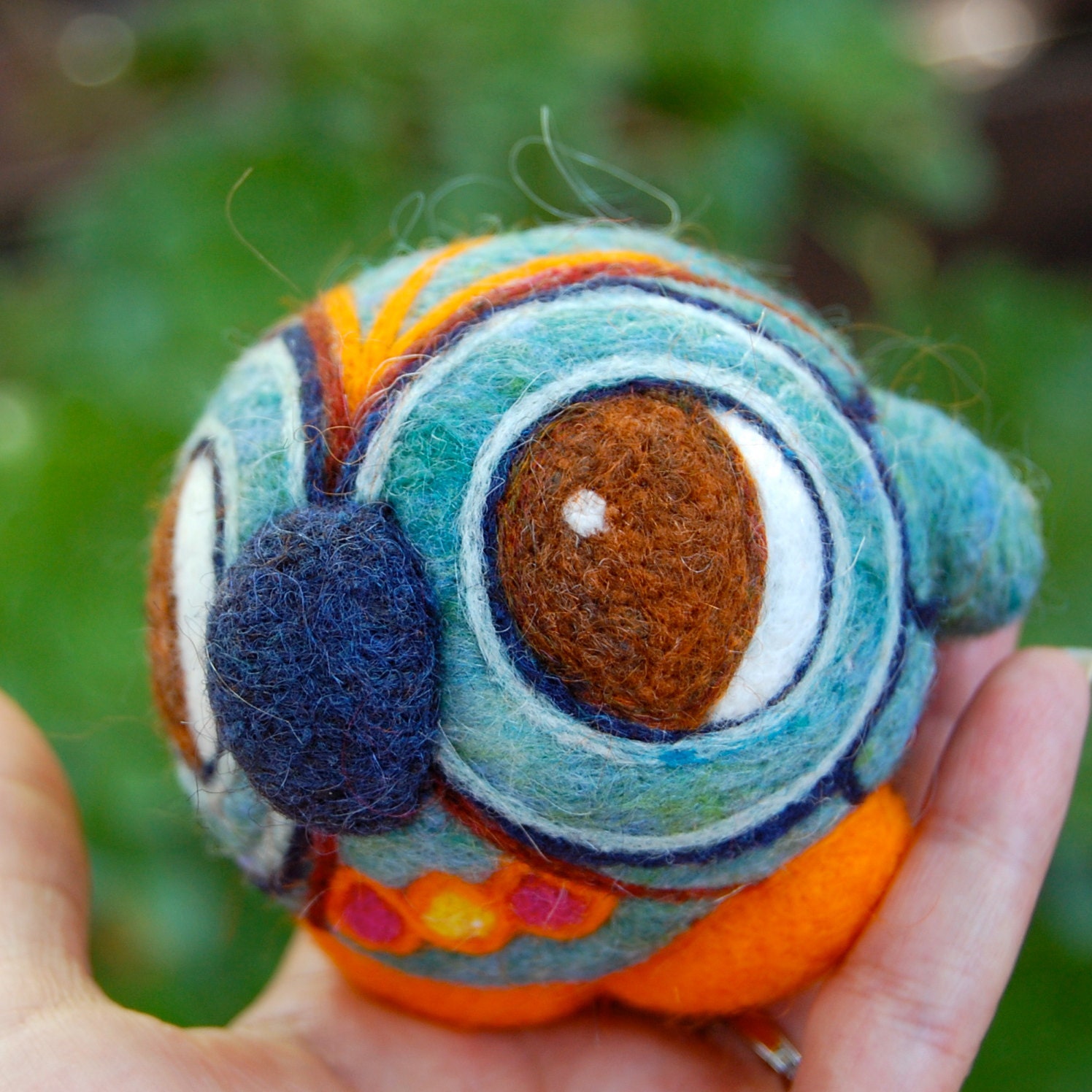 Vintage Inspired Needle Felted Blue Owl Ball Wooly Toy Made to Order
