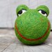 Needle Felted bGreen WOOLY Frog Jingle Ball Made to Order