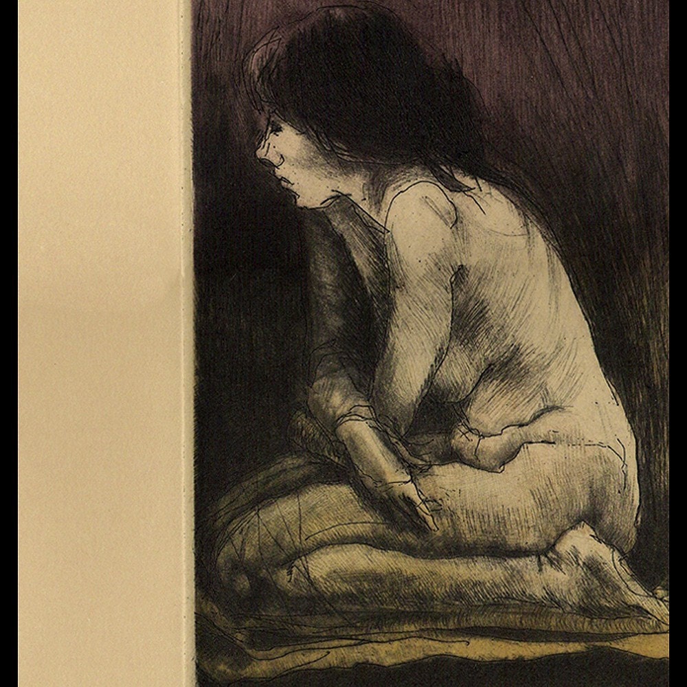 Diana Color Intaglio print Edition of 40 signed numbered figure drawing etching