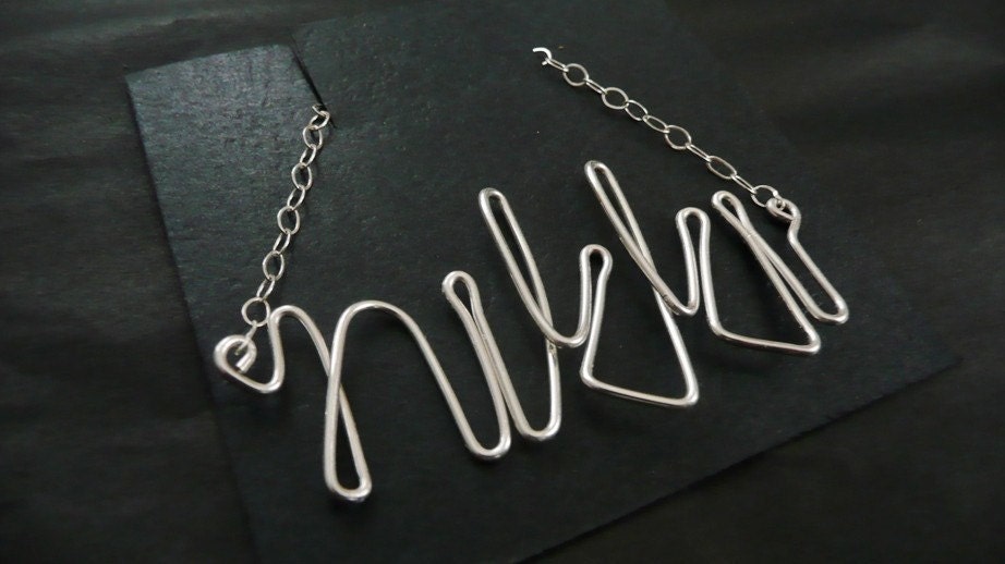 Necklace. Modern Contemporary Simple Sleek Elegant Design. Sterling Silver Jewelry. Handmade by Epheriell on Etsy. Custom. 7-10 letters.