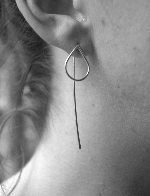 Long Raindrop Earrings. Handmade. Sterling Silver. Simple. Weather. Tear. Teardrop. Eco. Jewellery. Jewelry. Australia.