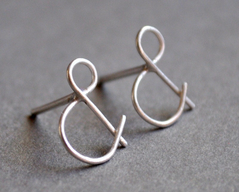 Ampersand Stud Earrings. AND. Spelling, Word, Geek Style. Post Earrings. Modern Contemporary Sterling Silver. Handmade by Epheriell on Etsy.
