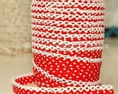 Bias Tape - Red Polka Dot Double Fold crochet lace