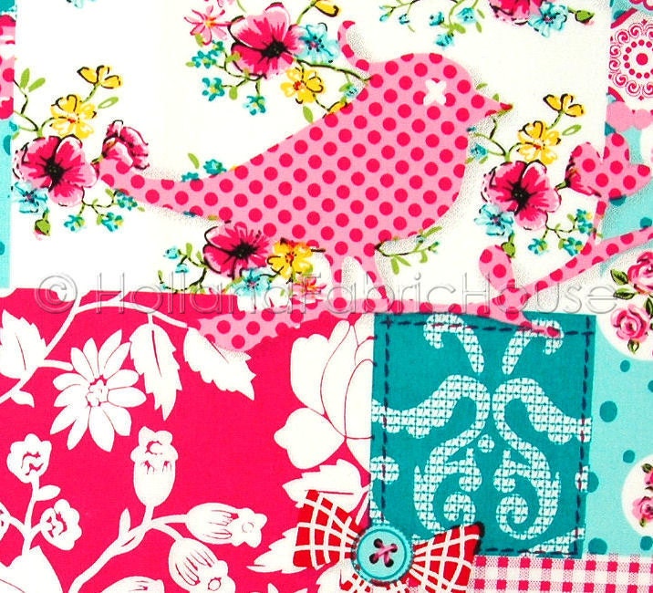 Shabby Chic Birds & Blooms Patchwork in Fresh Rose - Extra Wide Dutch design fabric