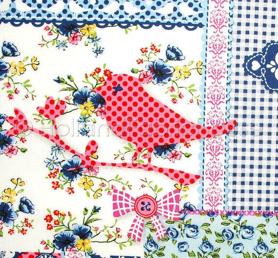Shabby Chic Birds & Blooms Patchwork in Royal Blue - Extra Wide Dutch design fabric