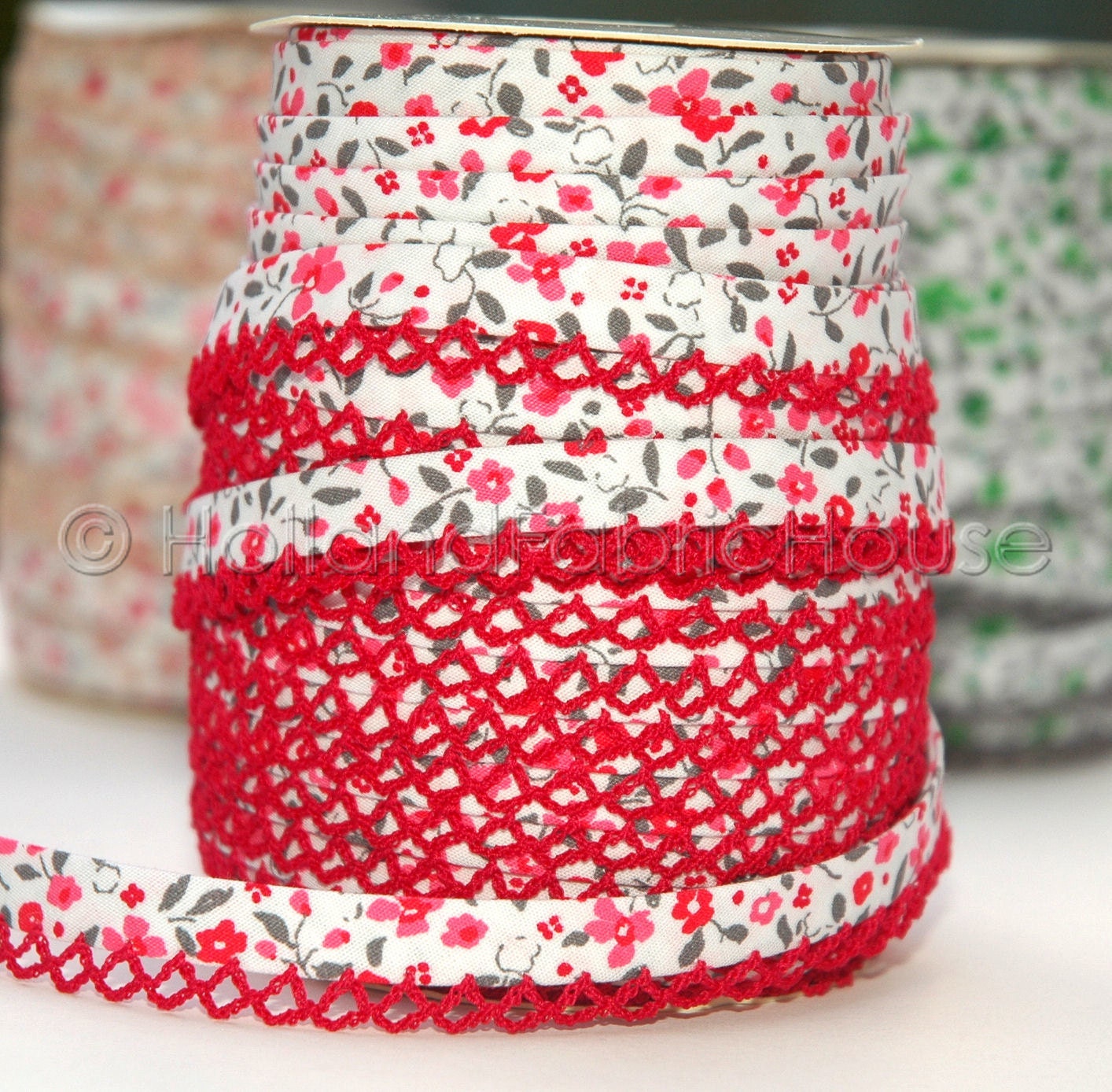 Bias Tape Spring Flowers in Poppy Cotton and Lace - Double Fold