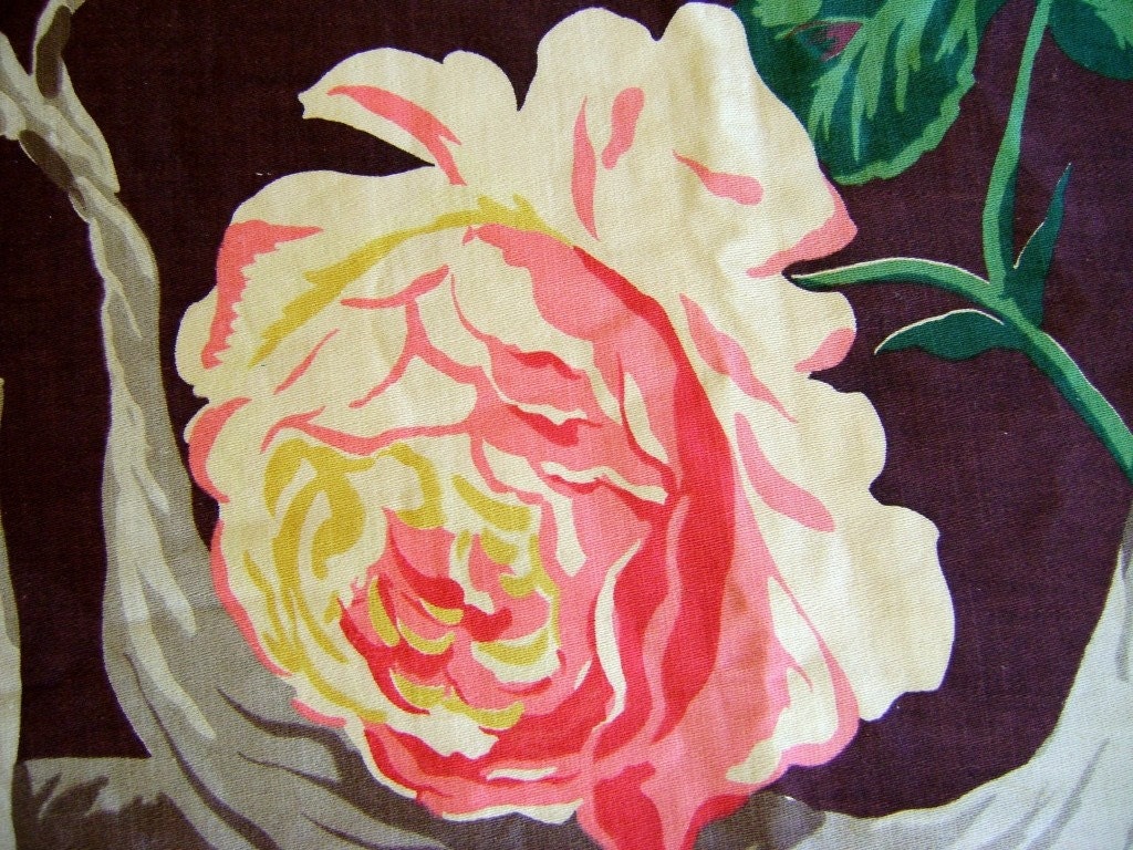 Bramble Roses Vintage 1940s Cotton Drapery Fabric