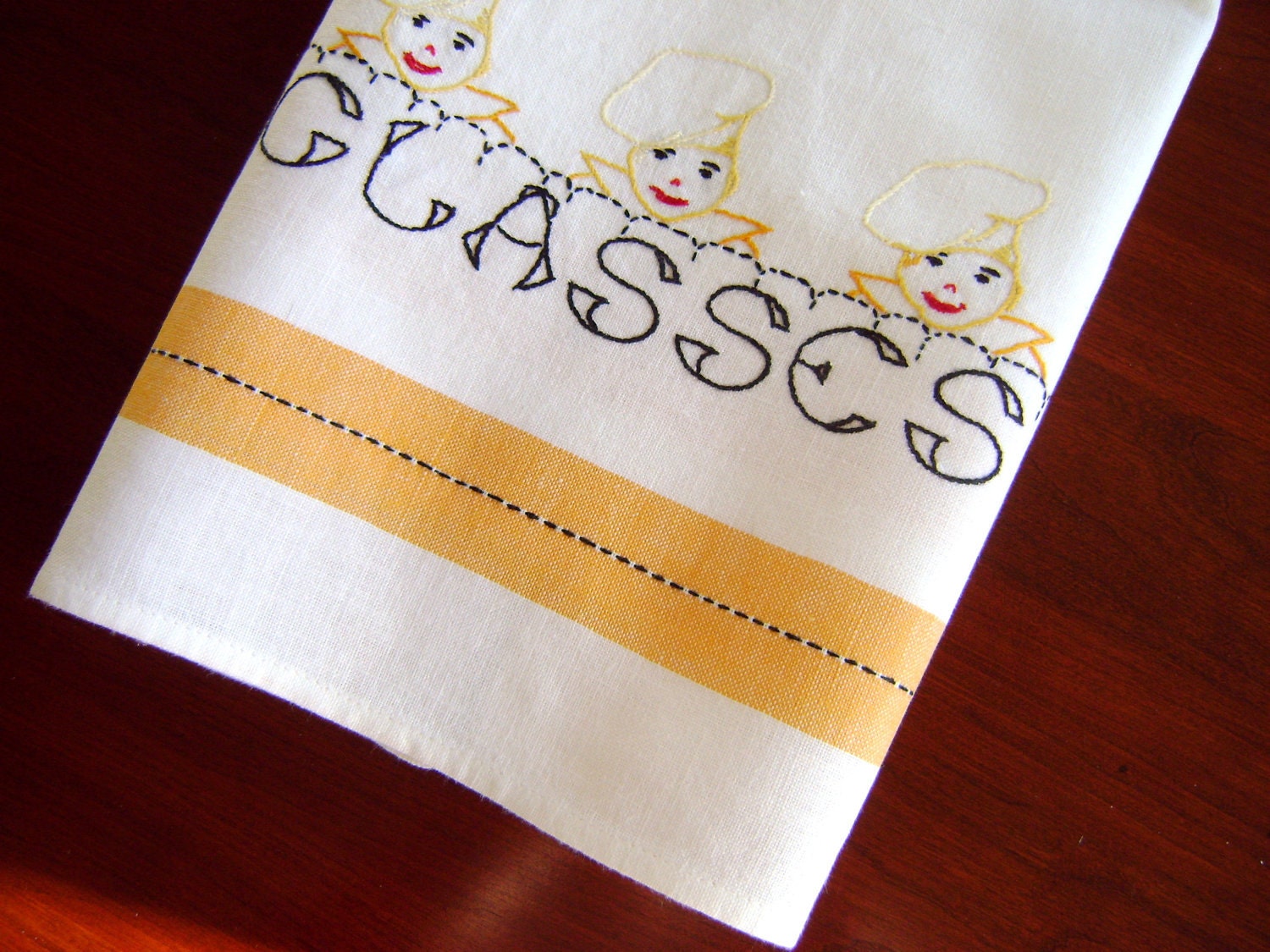 Linen Vintage Towel - Hand Embroidered Comical Chefs