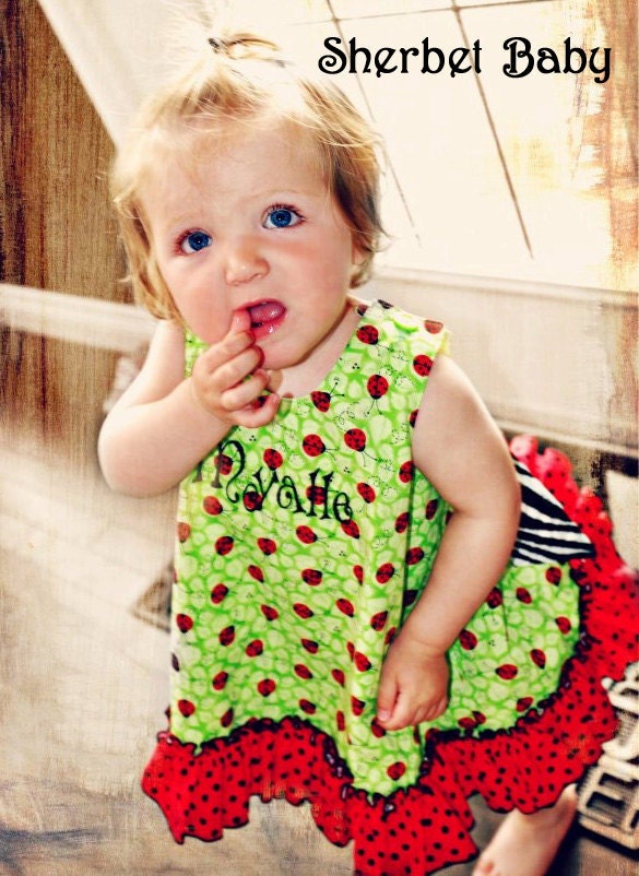 Ladybug Ruffled Pinafore and Sassy Pants Diaper Cover Bloomers Sundress Sunsuit