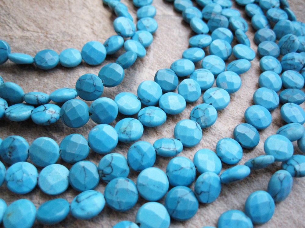Turquoise Howlite Faceted Coin FULL STRAND