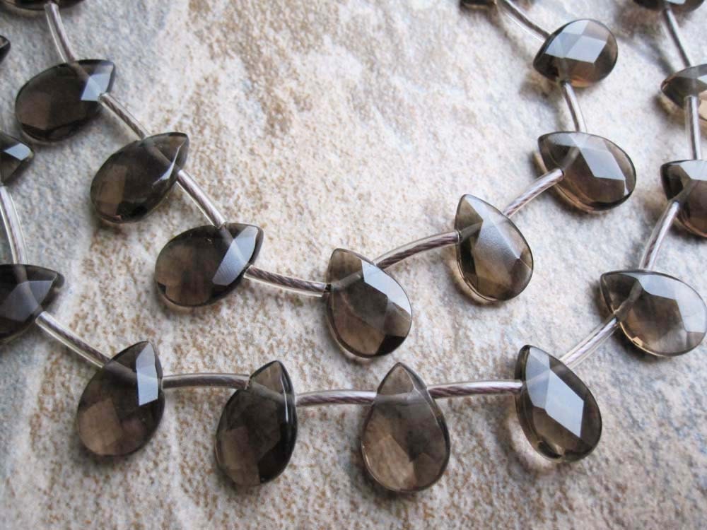 Smokey Quartz Faceted Pear Full Strand