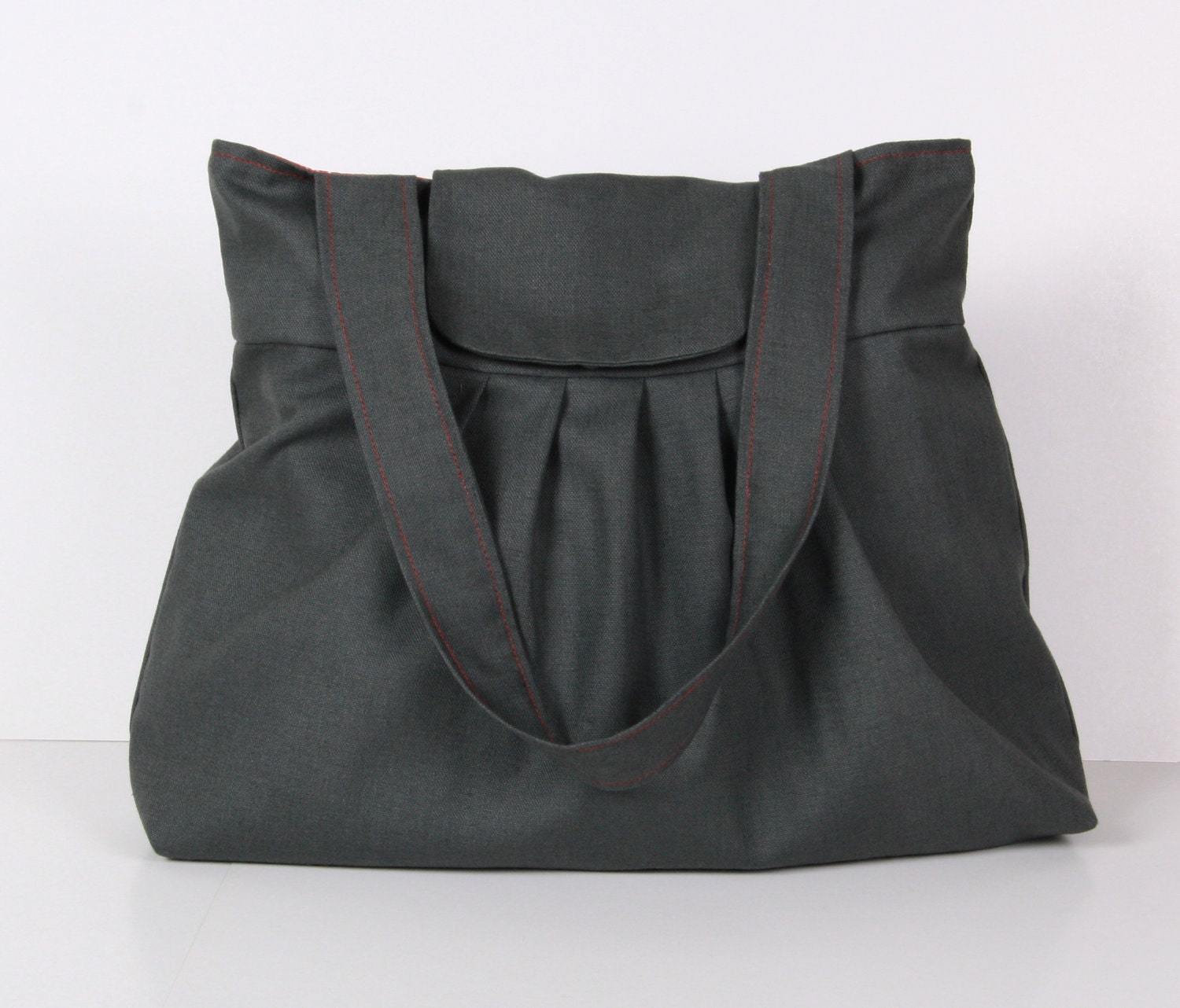 Pleated Bag, Shoulder Bag , Everyday Purse, Tote Bag , Gray, Red