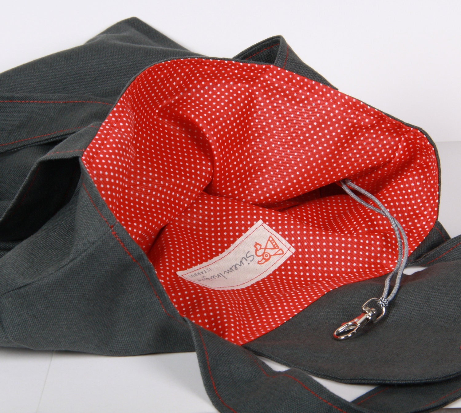 Pleated Bag, Shoulder Bag , Everyday Purse, Tote Bag , Gray, Red