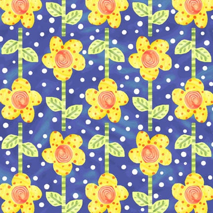 Polka Dot Garden Fabric Floral Blue