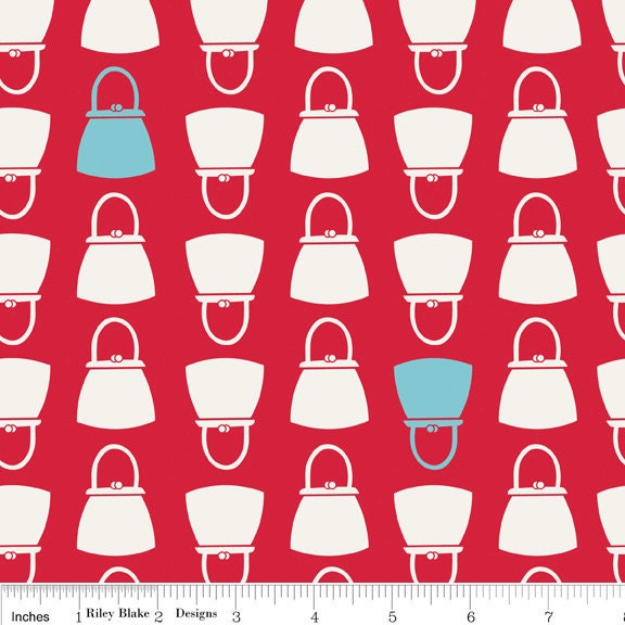 Millie's Closet Fabric in Red with White and Aqua Bags Fabric from Riley Blake Designs 1 Yard New