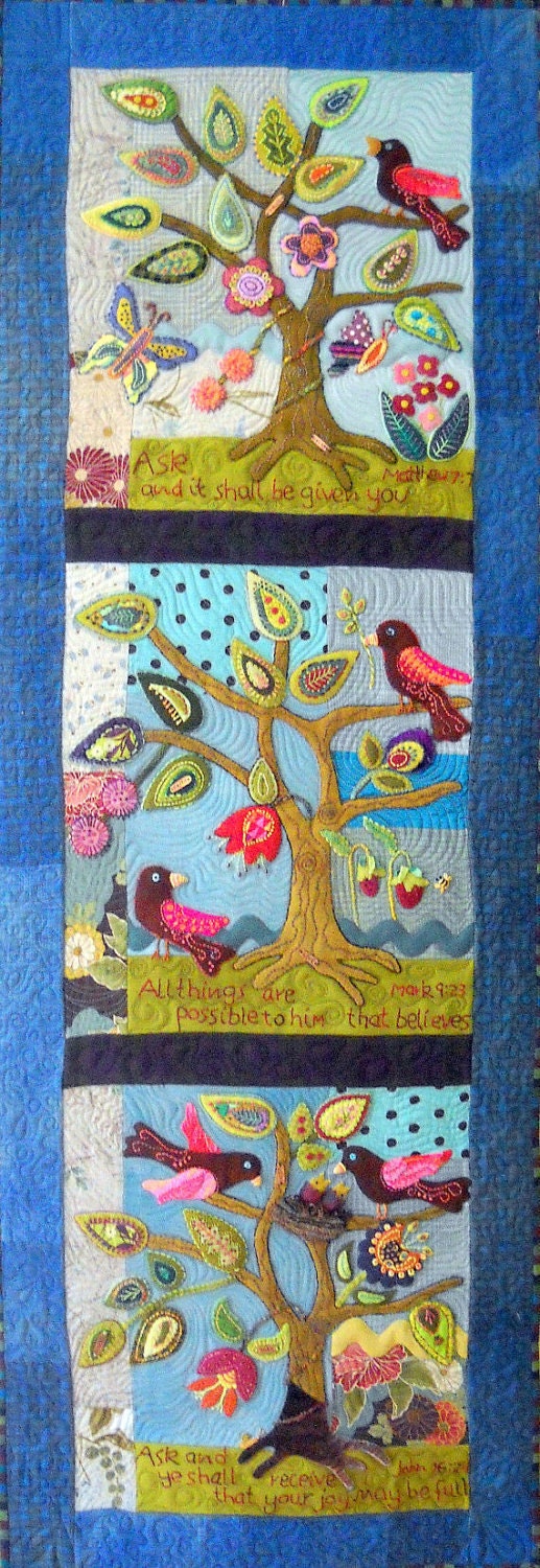 Wool Folk Art Quilt Wallhanging Pattern titled Ask, Believe, Receive Beautiful