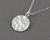 Sterling Silver Circle  Necklace Hammered Circle Tag Pendant - Handmade Office Fashion