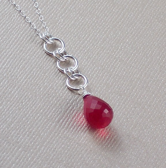 Sterling Silver Red Quartz Necklace Chalcedony Solitaire Chainmail Valentines Day Gift   - Sweet Heart - Handmade Holiday Fashion