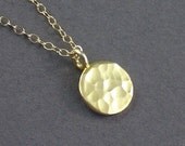 Circle Necklace Gold Vermeil Hammered Tag Charm Necklace Simple Modern 14K Chain - Office Fashion Bridal Bridesmaids