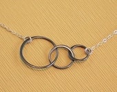 Circle Necklace Oxidized Sterling Silver Links  - Past Present Future -Handmade Office Fashion