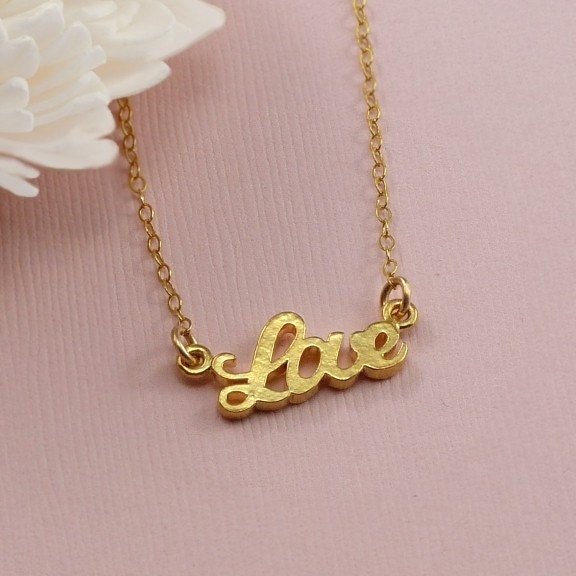 Celebrity Style Gold Love Charm Necklace Gold Filled Chain Girlfriend Gift - Handmade Love Fashion