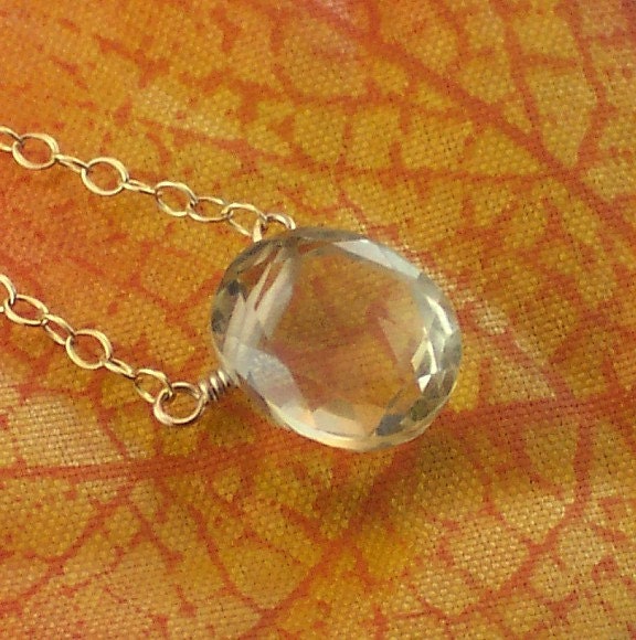 Lemon Quartz Necklace Oval Solitaire Gemstone - Dew Drops - Handmade Winter Fashion