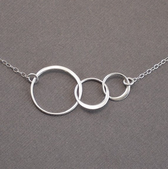 Hostess Gift Sterling Silver Circle Necklace 3 Link - Past Present Future - Handmade Office Fashion Bride Bridal