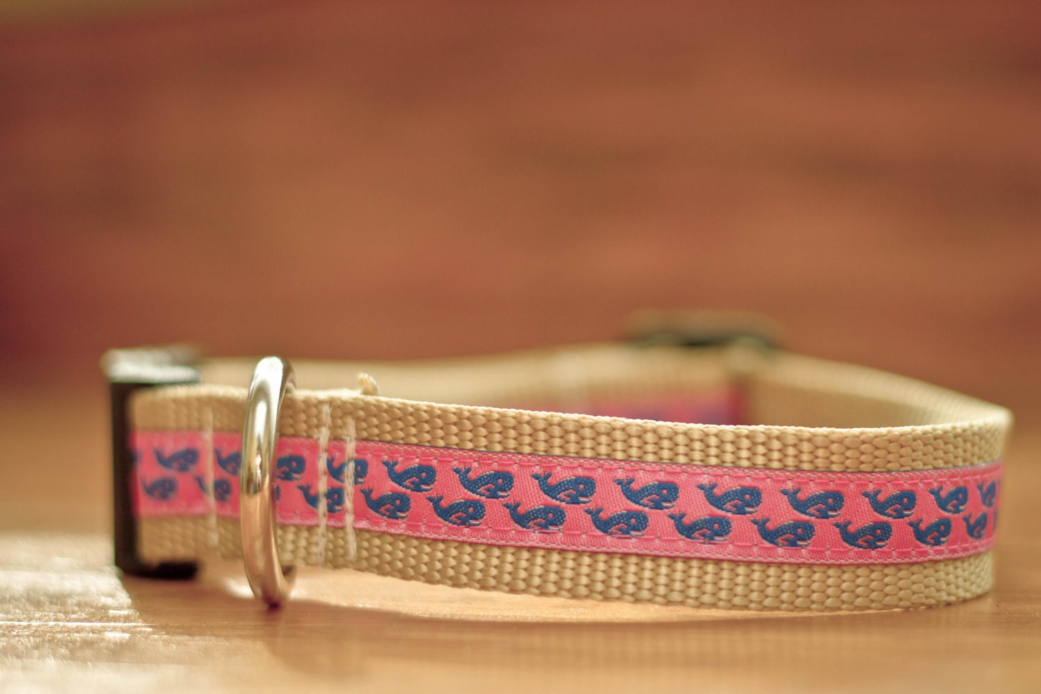 Blue Whales on Pink Dog Collar