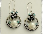 Sterling silver pearl earrings with tiny blue opal gemstones - Suddenly.