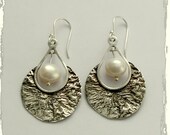sterling silver oxidized earrings with a dangle pearl - Peaceful night.