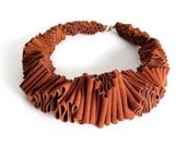 orange bib necklace, avant garde ruffle fashion, urban jewelry, tangerine orange,  copper rust choker, statement neckpiece