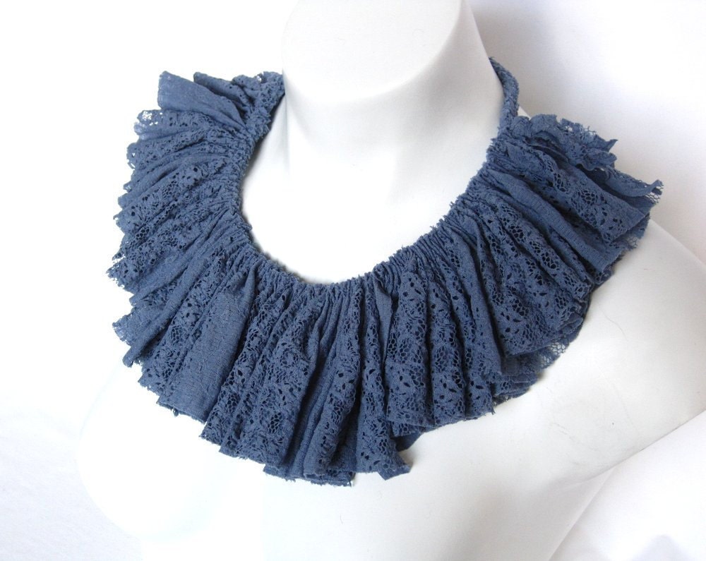 steel blue lace collar, ruffle necklace, ruffle collar, bib necklace, ready to ship, lace jewelry, summer fashion