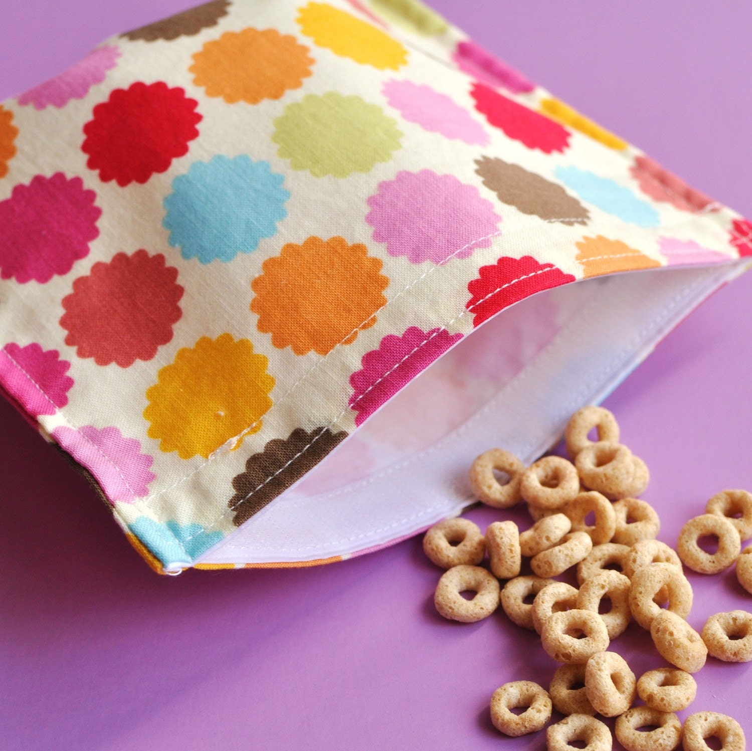 Reusable Snack Bag- Colorful Scalloped Dots