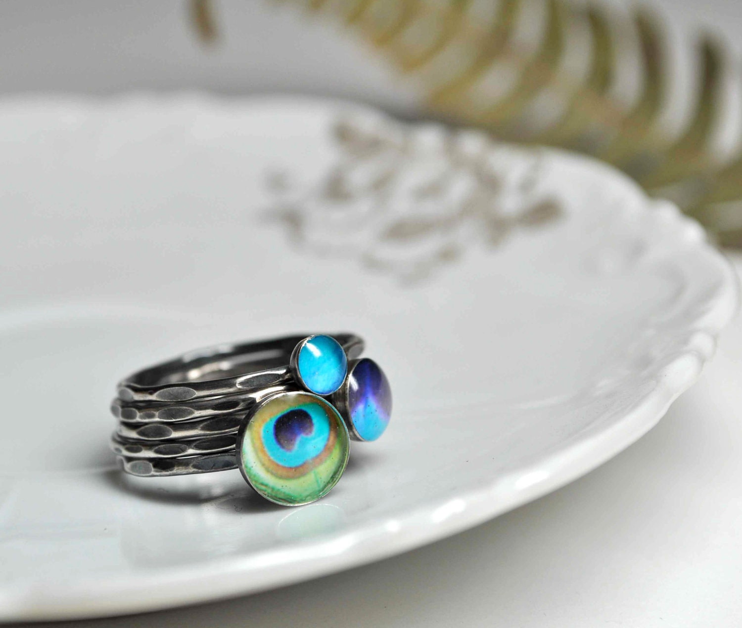PEACOCK Stacking Rings - Sterling Silver (set of 5). YOUR SIZE.