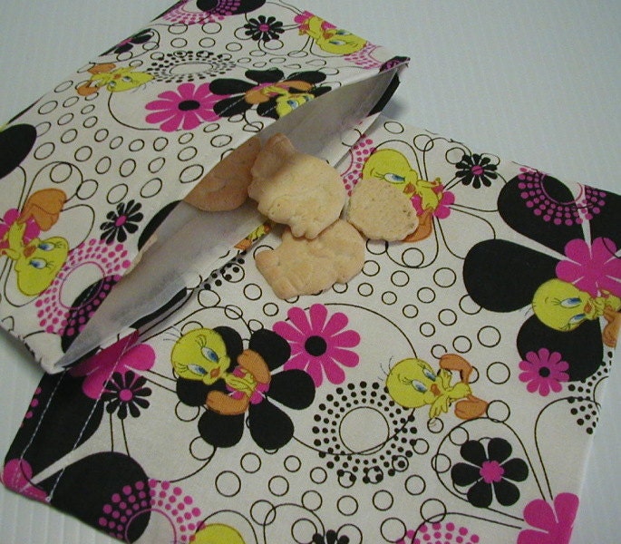 2pc Tweety Bird  Sandwich and  Snack Reusable Bags Eco Friendly