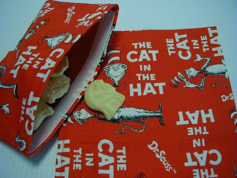 2pc Cat in the Hat  Reusable Snack Bag Red