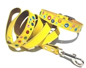Loki Puppy Leather Dog Collar and Leash Set Yellow