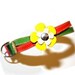 Cool Rasta Leather Dog Collar - Red Green and Yellow Flowers