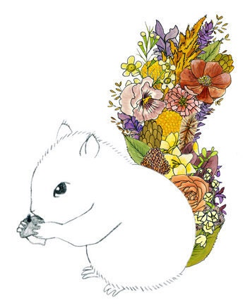 Squirrel, flowers. 8x10 print