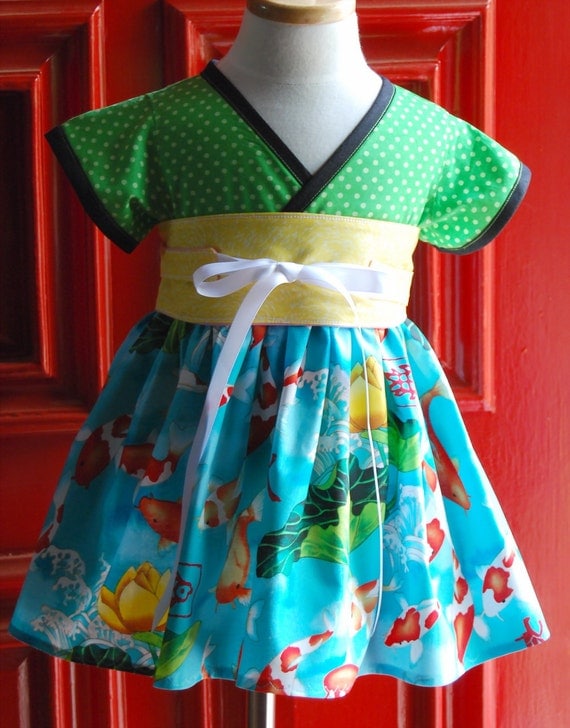 Koi Pond - Kimono Wrap Dress - Little Girls Dress in sizes 2 toddler to 7 years old