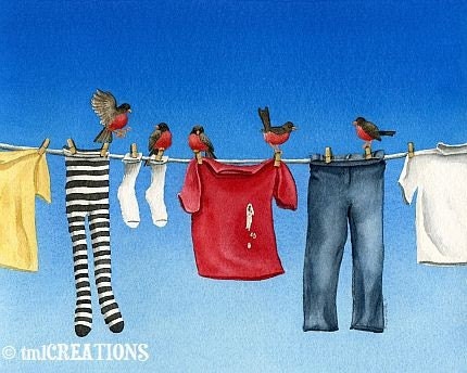 Laundry Duty - 8x10 archival watercolor print by Tracy Lizotte