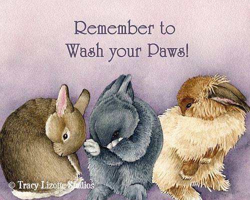 Bunny Bath Time - 5x7 archival watercolor print by Tracy Lizotte