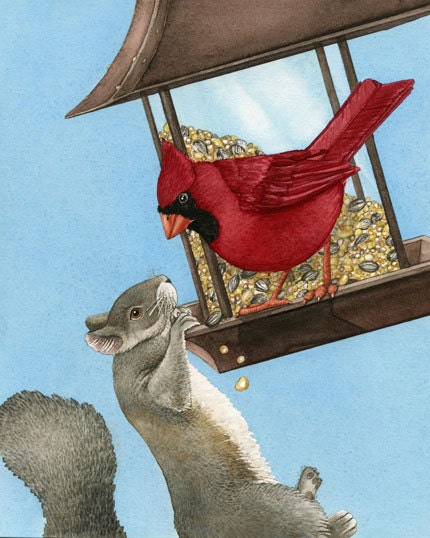 A Squirrel Dilemma - 5x7 archival watercolor print by Tracy Lizotte