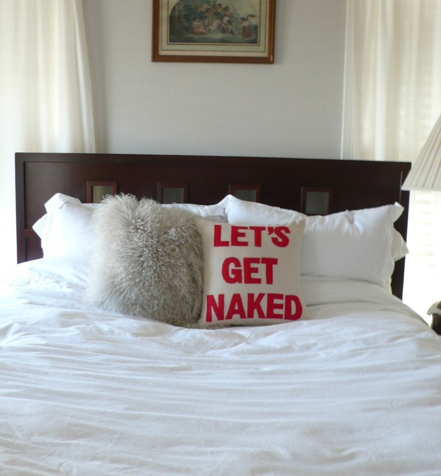 Let's Get Naked -- playful 16in (41cm) sq appliqued pillow / cushion