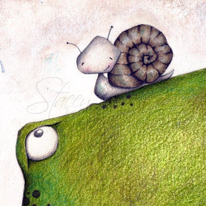 Art Print, Frog, Snail, Friends, illustration