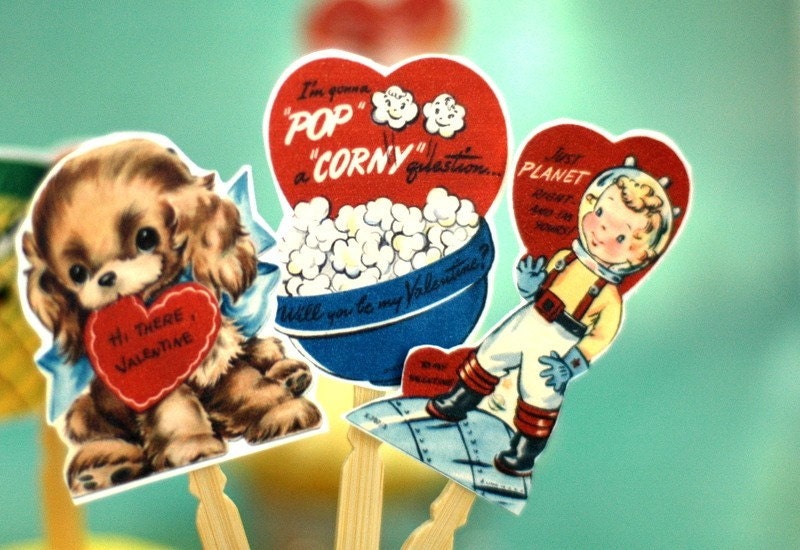 12-  Retro Valentine Cupcake Toppers