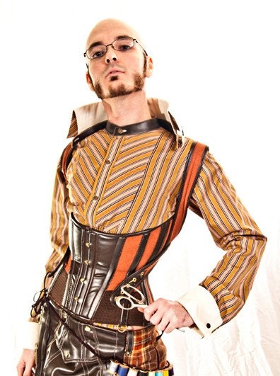 Lady or Gent's Steampunk Suspender corset with Elastic inserts and Leather CUSTOM (as seen on CNN)