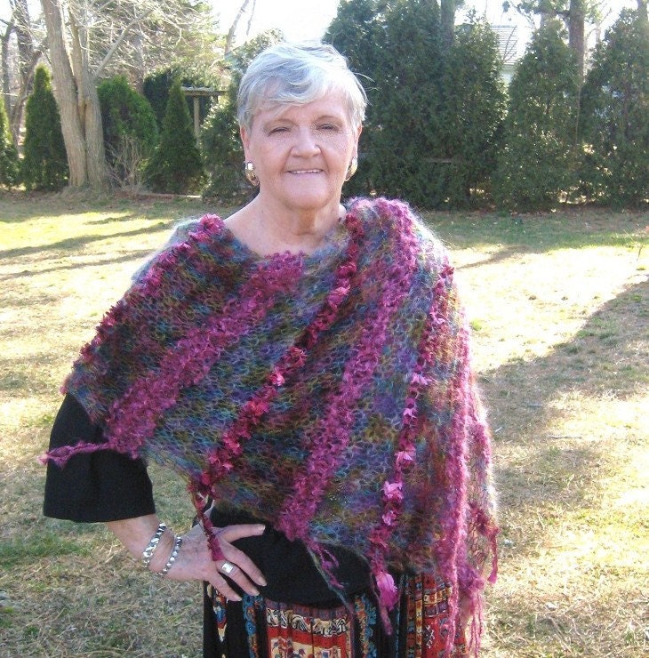 SALE Plus size / Hand Knit Shawl Wrap / Cape Pink Rose / Mohair / Handmade / One of a kind / Ready to Ship